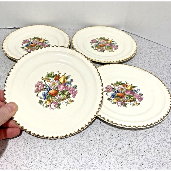 Vintage Mid Century Ambrosia China dessert plates 22kt gold trim floral set of 4 - Picture 4 of 8